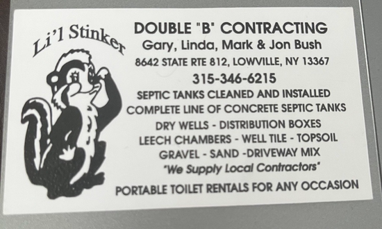 Business Card — Lowville, NY — Double B Contracting