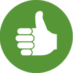 Weiße Daumen-hoch-Geste in einem grünen Kreis, die Zustimmung oder Zustimmung signalisiert.