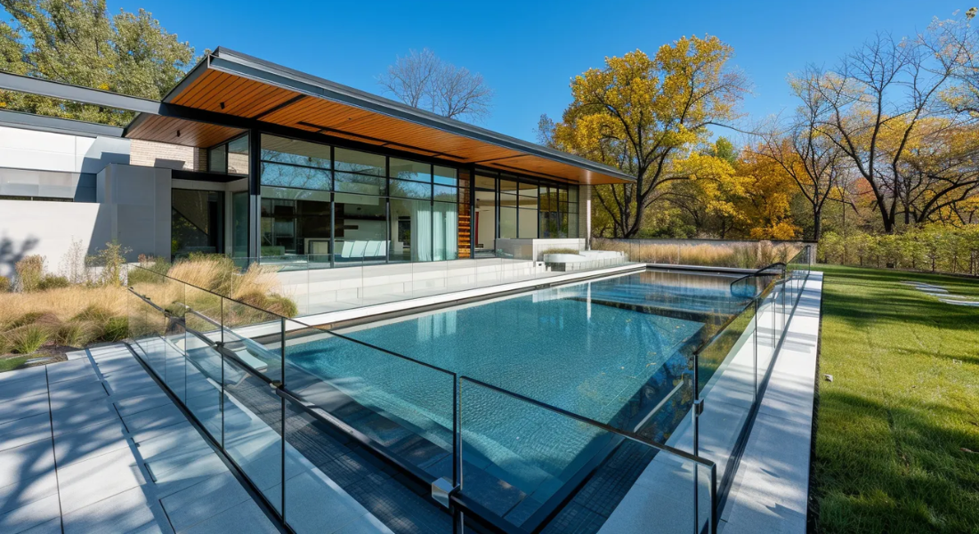 Showing a pool glass fence.