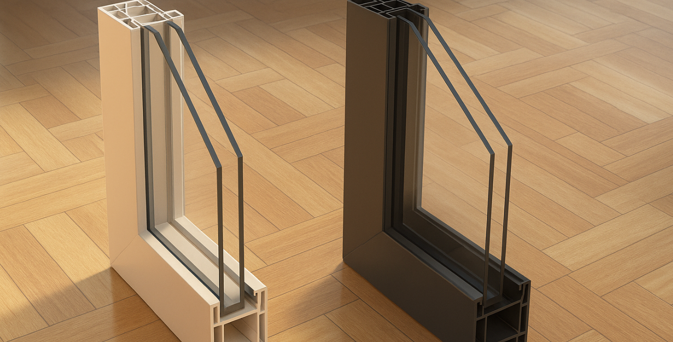 Picture of two black and white double pane windows. 