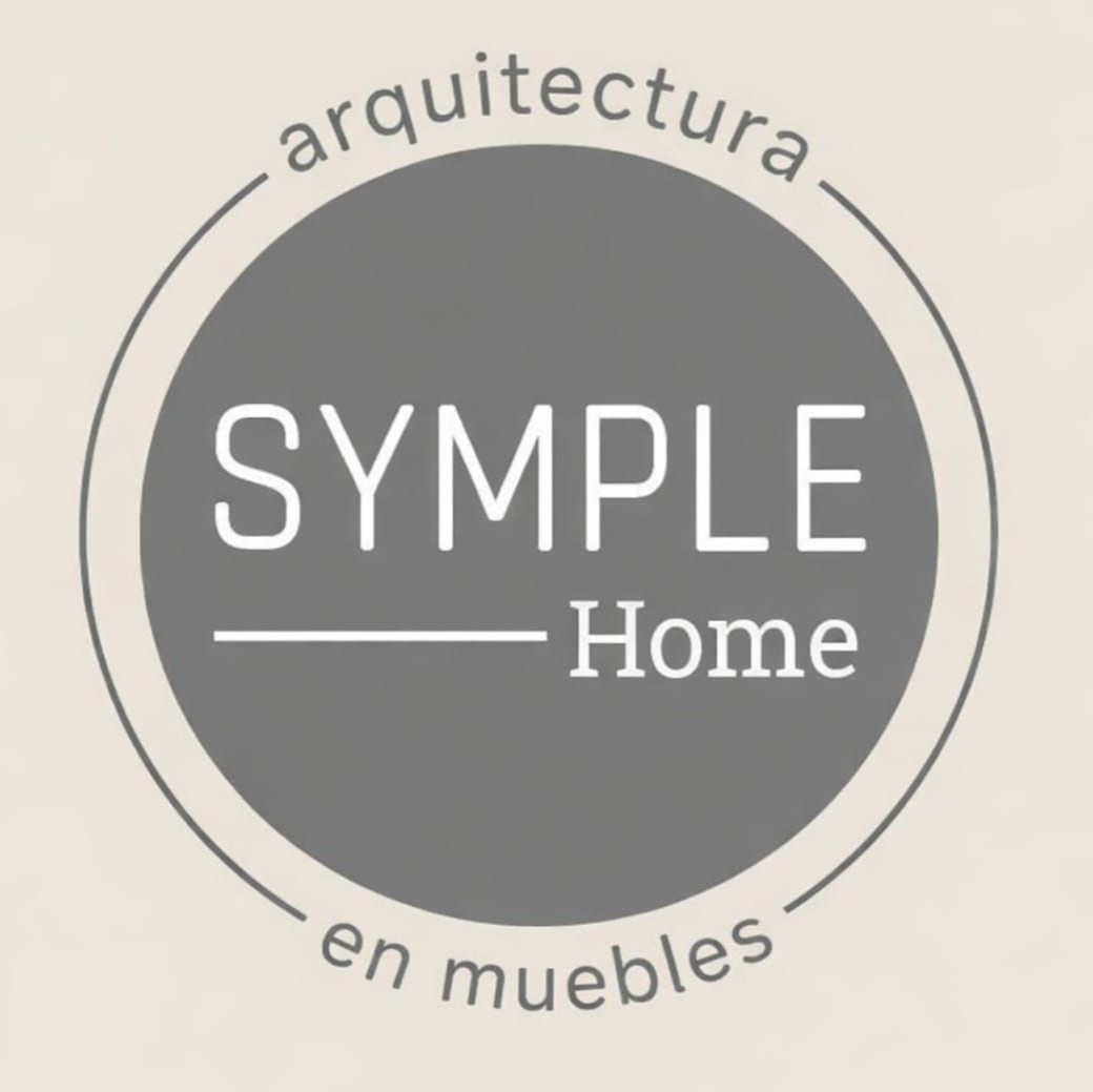 Logotipo para Symple Home, texto blanco sobre un círculo gris: