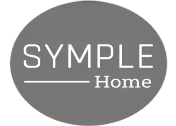Logotipo para Symple Home, texto blanco sobre un círculo gris: