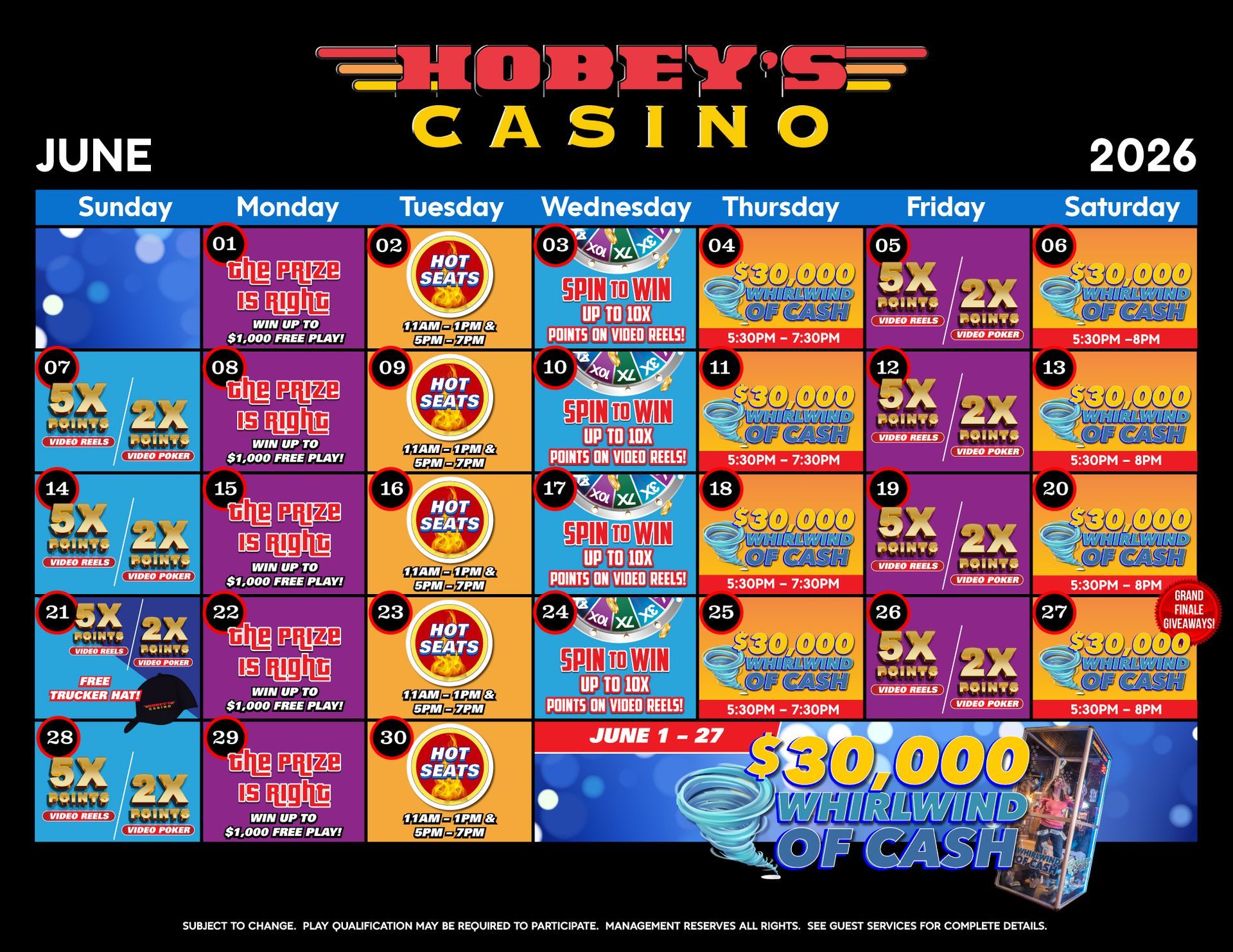 Monthly Casino Calendar