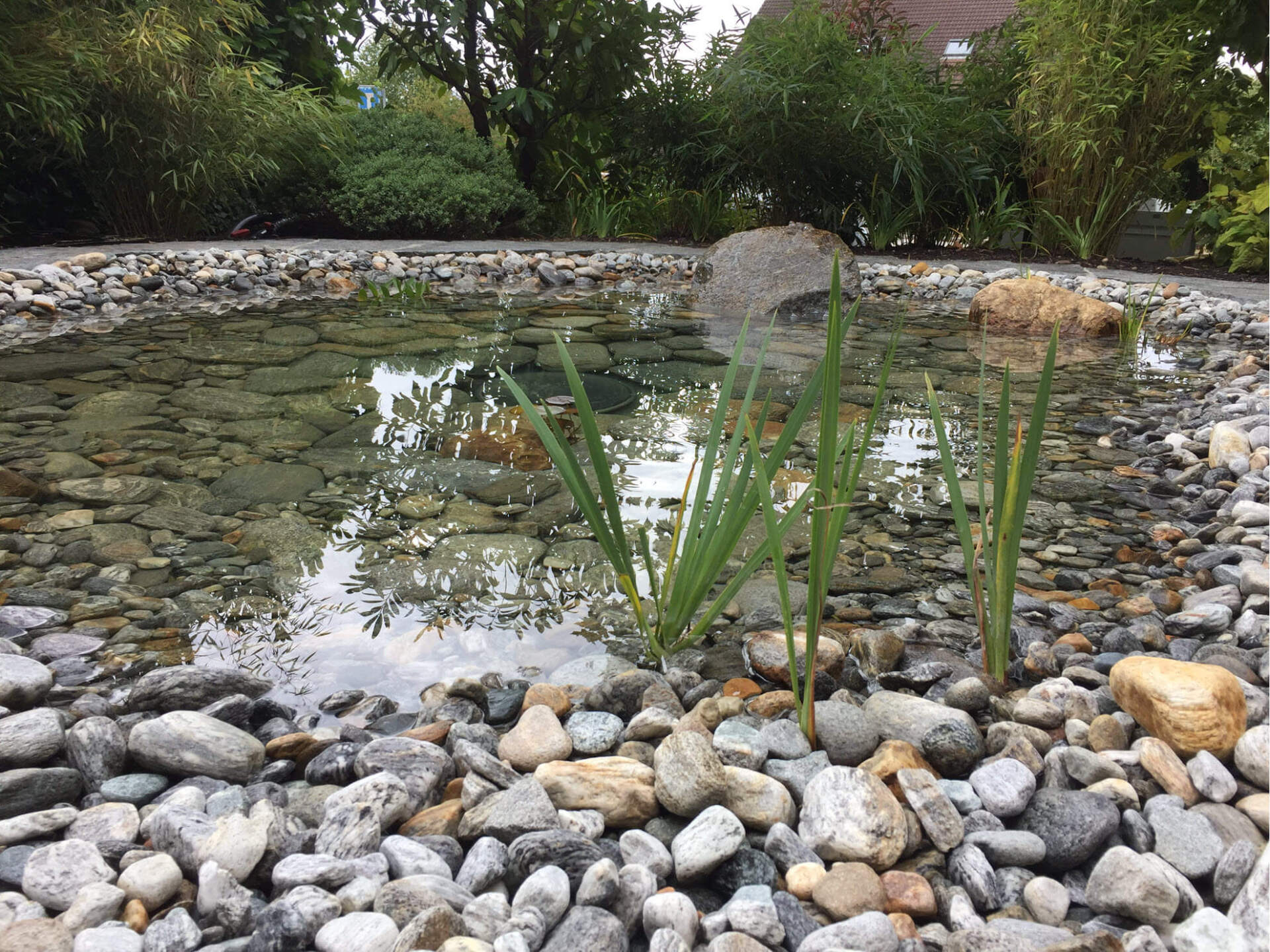 Gartenbau und Gartengestaltung Gartenteich Verzasca Flusssteine