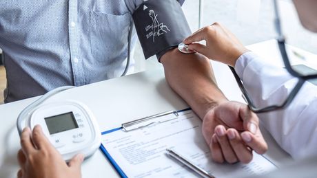 A patient getting their vitals taken at an initial consultation.