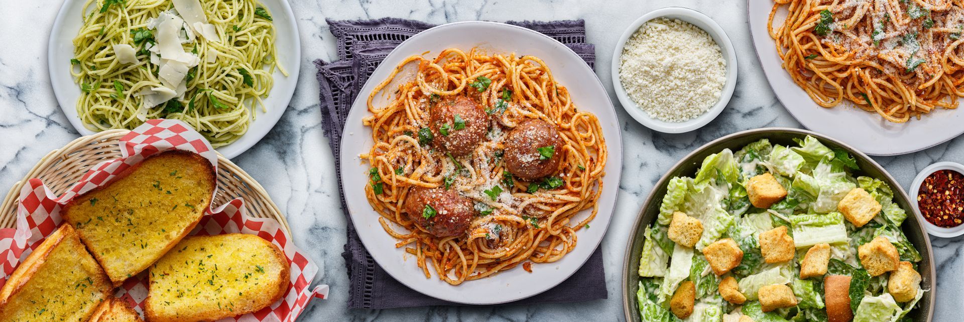Italian pasta with spaghetti and meatballs.