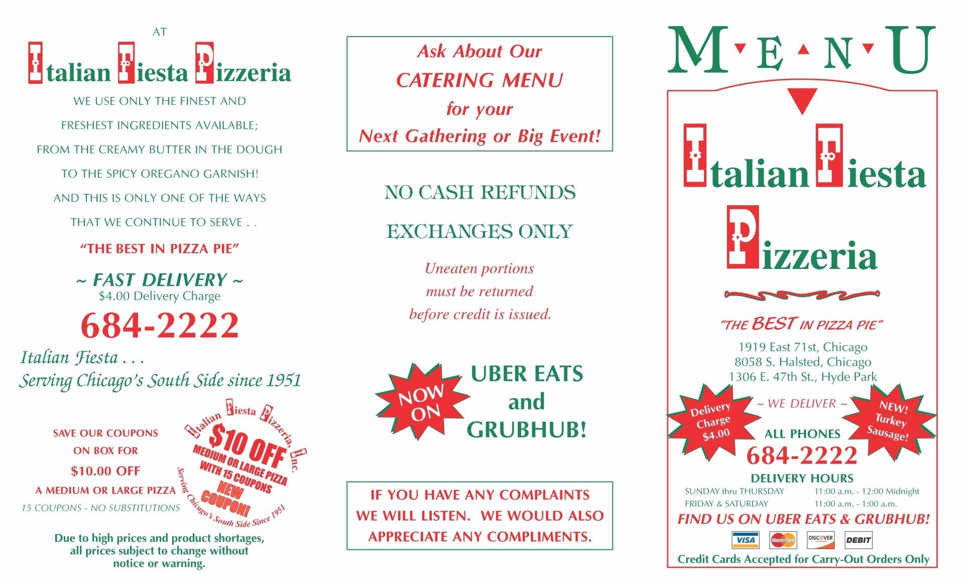 71st and 80th Street Catering Menu — Chicago, IL — Italian Fiesta Pizzeria