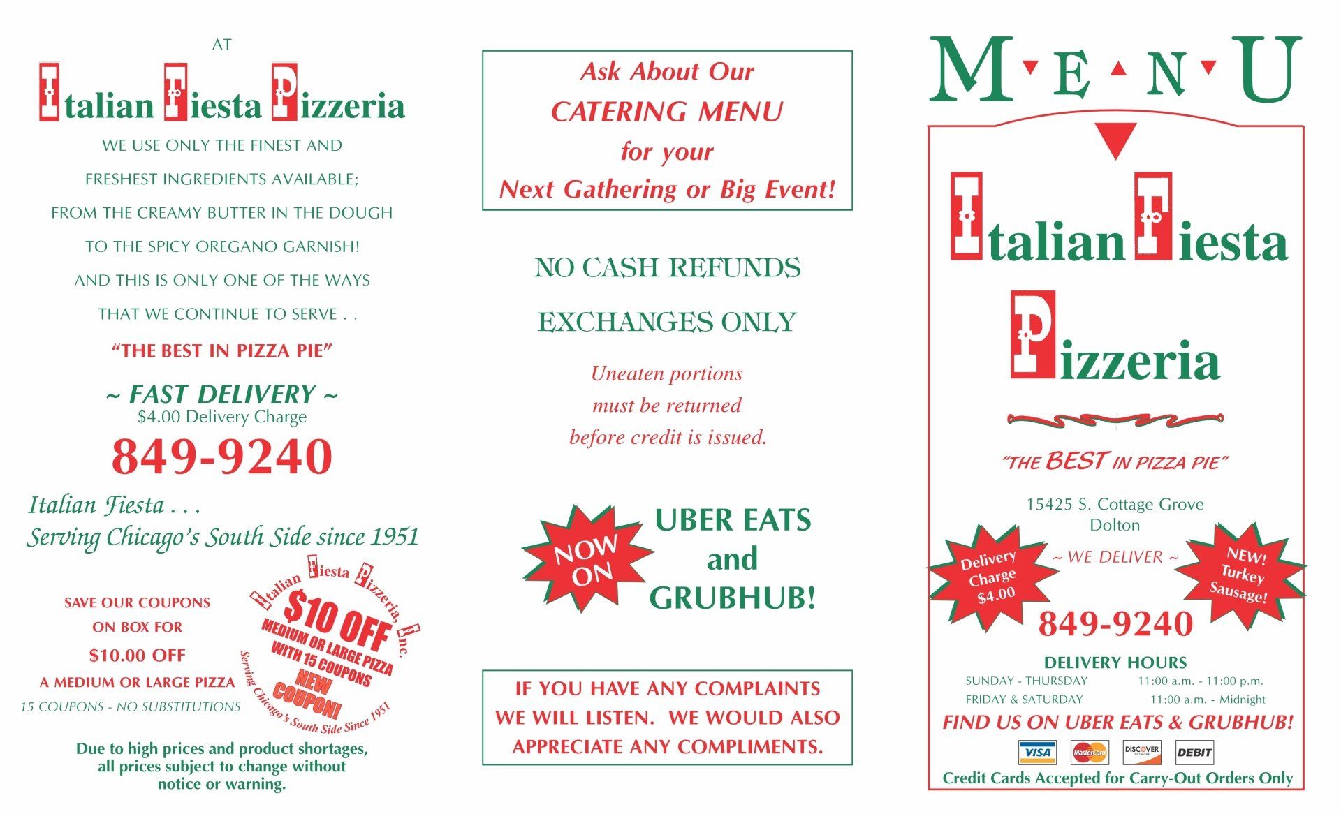 Dolton Area Catering Menu — Chicago, IL — 