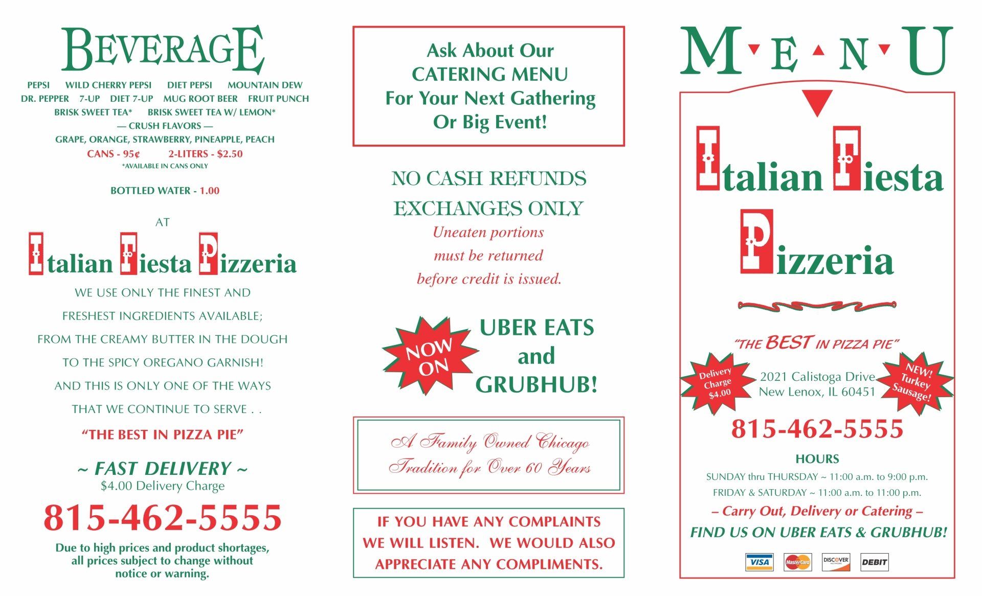 New Lenox Area Catering Menu — Chicago, IL — 
