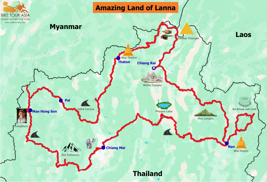 amazing lanna motorbike tour map - bike tour asia