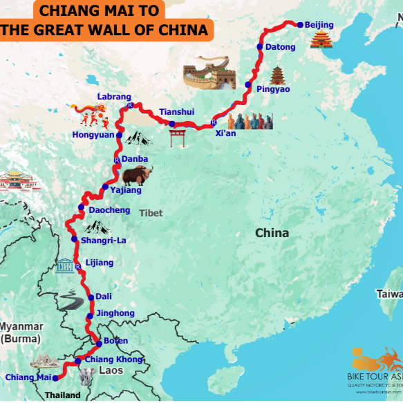 Chiang Mai to the Great Wall of China Map