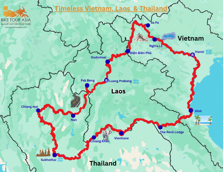 Timeless vietnam laos thailand tour map