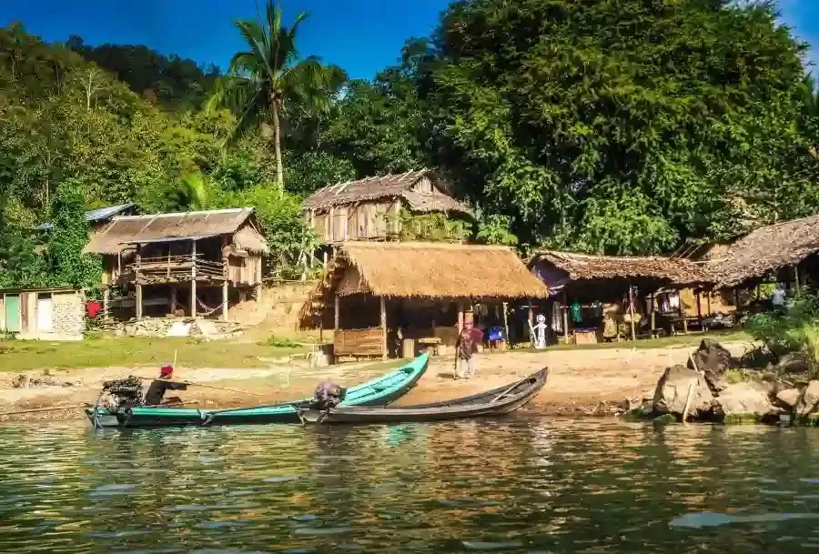 Traditional Karen long neck village with wooden houses near Mae Hong Son Thailand