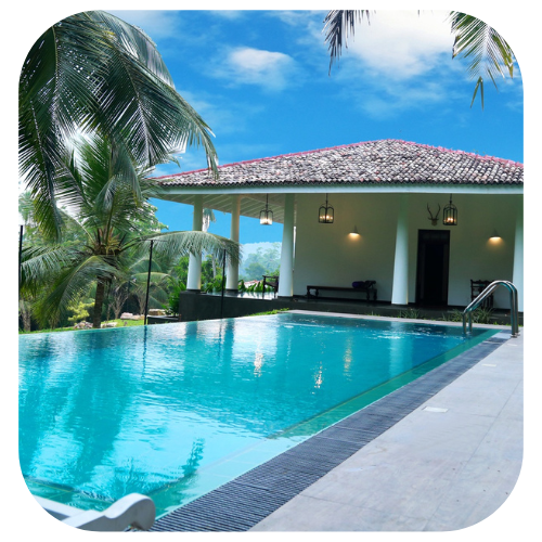 backyard pool next to pool house