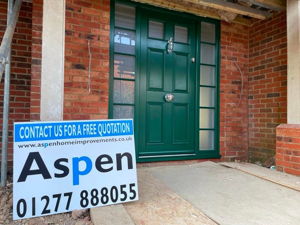 Green engineered timber door with Aspen Home Improvements board