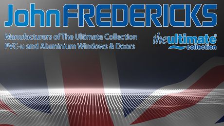 A logo for john fredericks manufacturers of the ultimate collection pvc and aluminium windows and doors