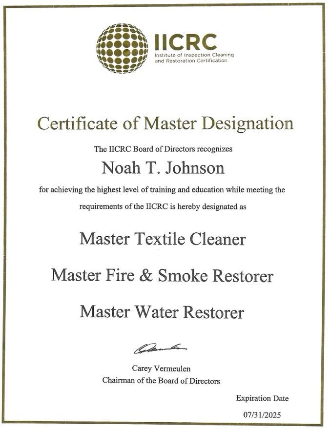 Certificate of Master Designation from the IICRC