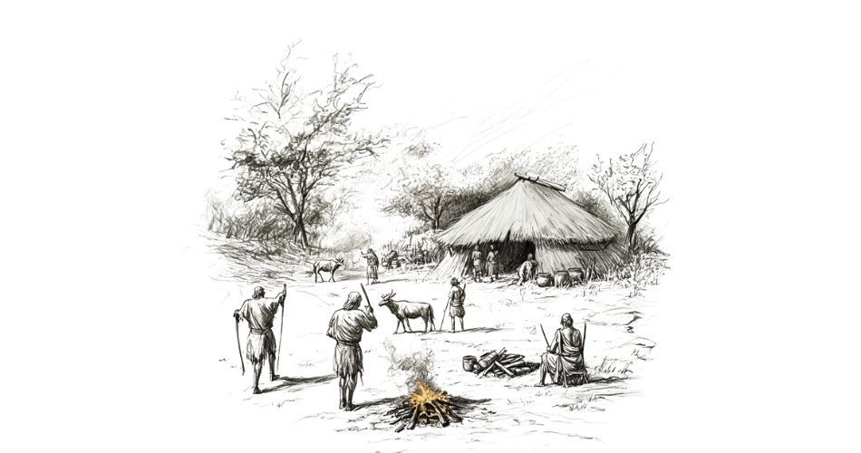 Sketch of hunters and gatherers