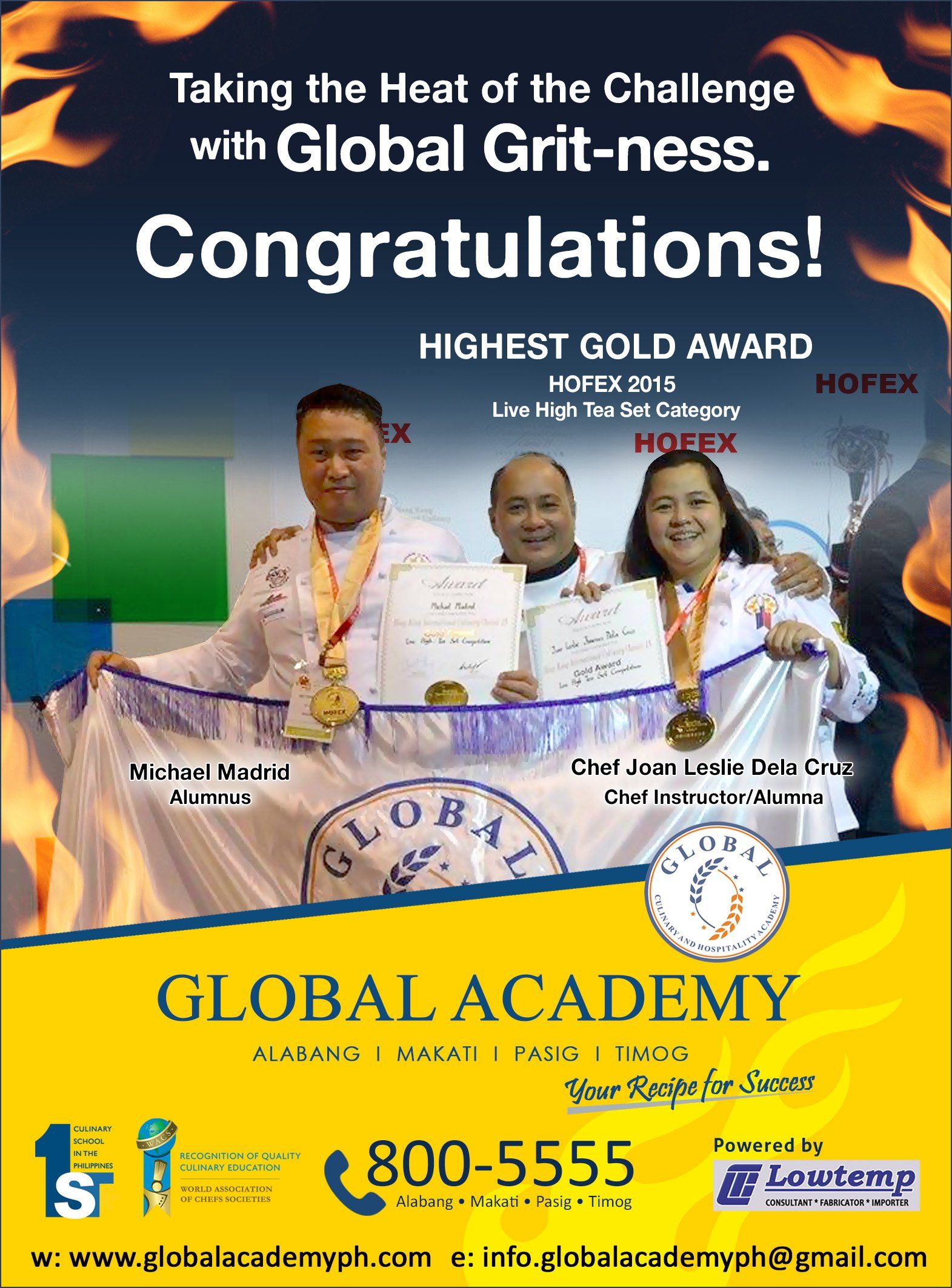 'Global Academy' winning the Highest Gold in the Live High Tea Set Competition during the Hong Kong International Culinary Classic (HOFEX) 2015!