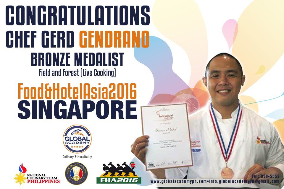 'Global Academy' instructor Chef Gerd Gendrano is a bronze medalist in the Singapore Food & Hotel Asia 2016