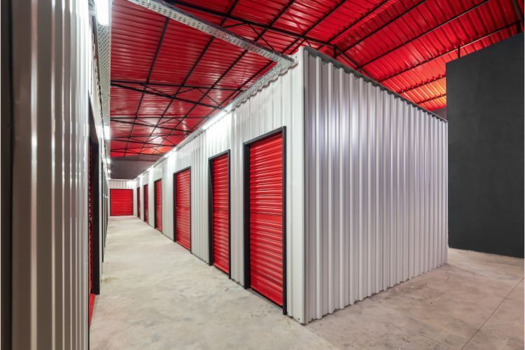 red and white storage units
