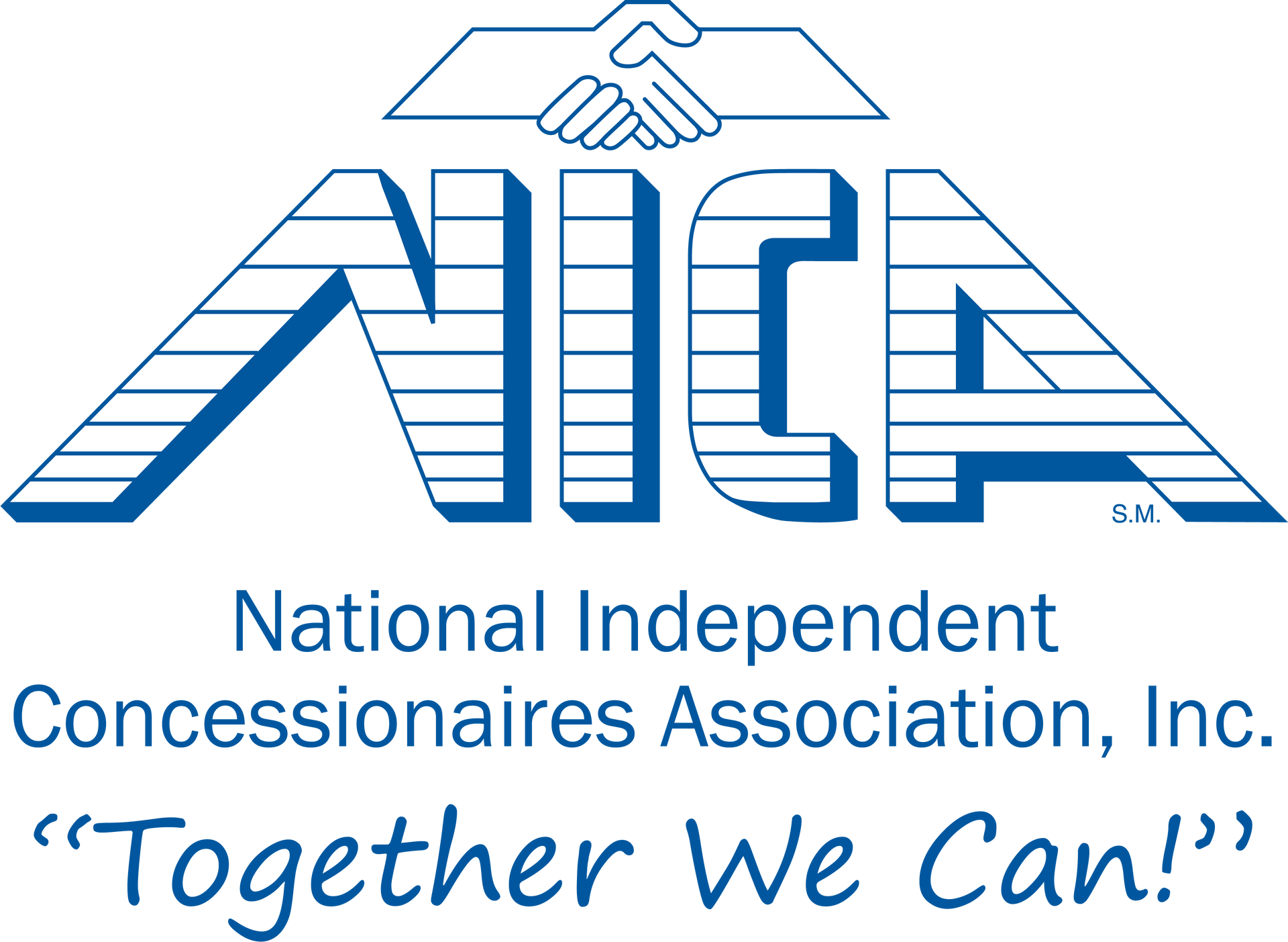 Logo for the National Independent Concessionaires Association, with clasped hands and the slogan 