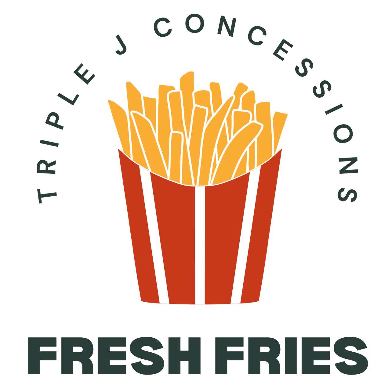Fresh Fries logo with a red-and-white fries carton, orange fries, and arched “TRIPLE J CONCESSIONS” text.