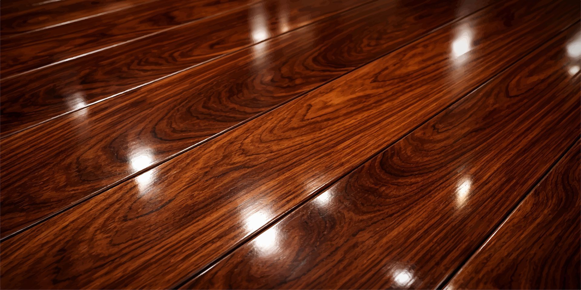Close-up of glossy, dark brown hardwood flooring with wood grain visible.