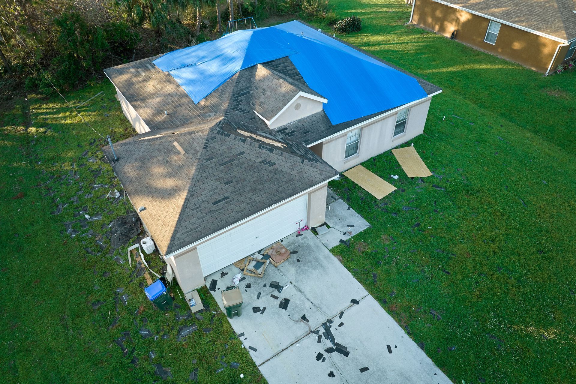 Damaged residential roof needing a roof repair