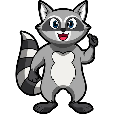 A cartoon raccoon is giving a thumbs up sign.