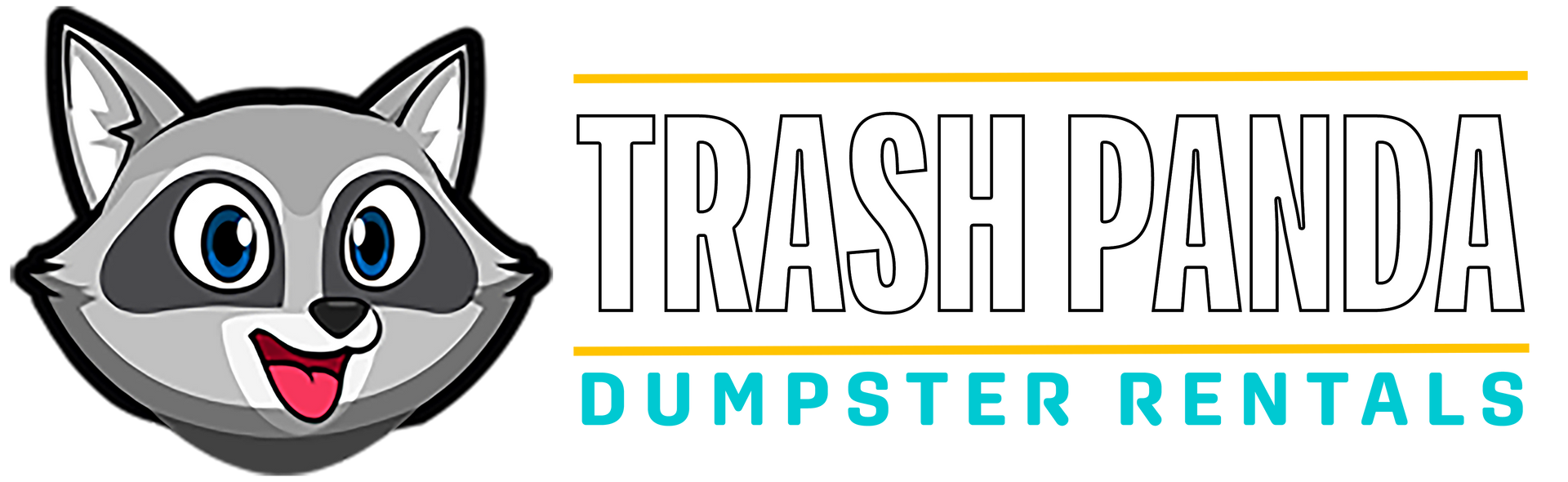 A logo for trash panda dumpster rentals with a raccoon on it.