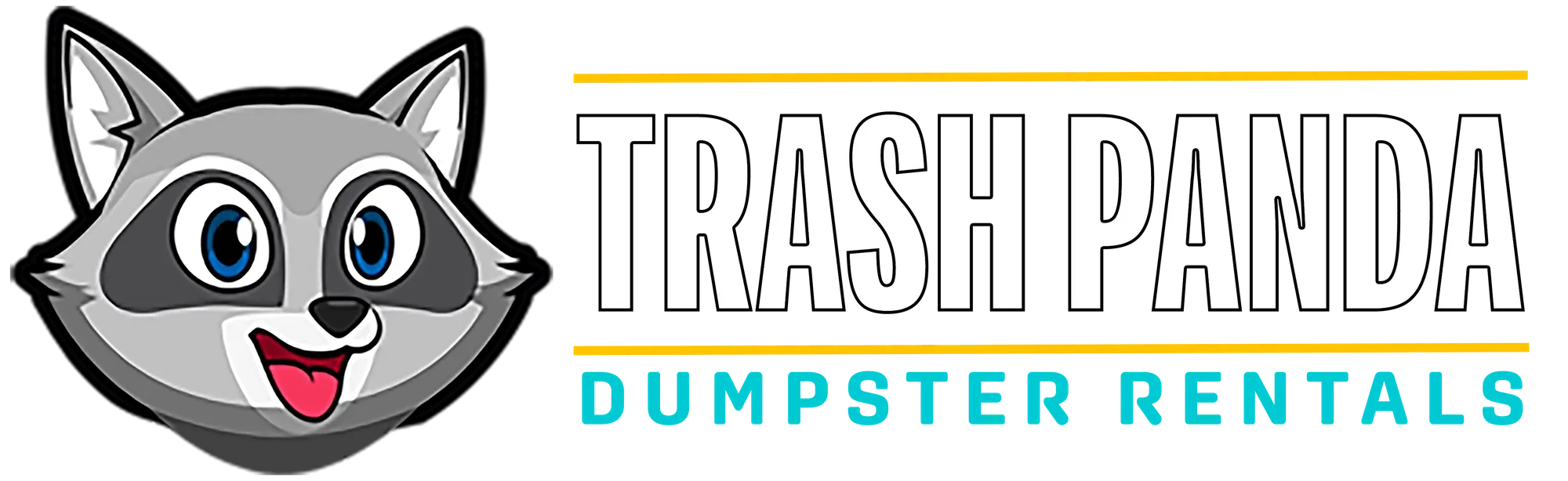 A logo for trash panda dumpster rentals with a raccoon on it.