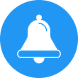 A bell icon in a blue circle on a white background