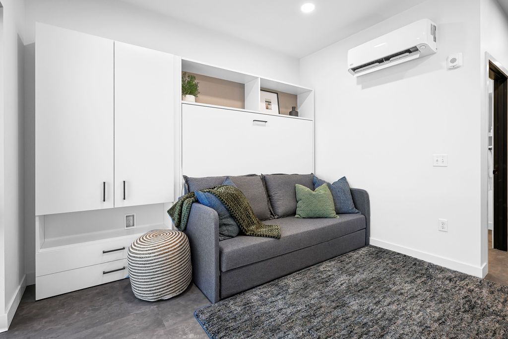 Burlington studio apartment with murphy bed and couch.