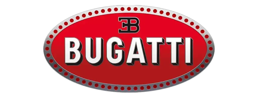 A red bugatti logo on a white background
