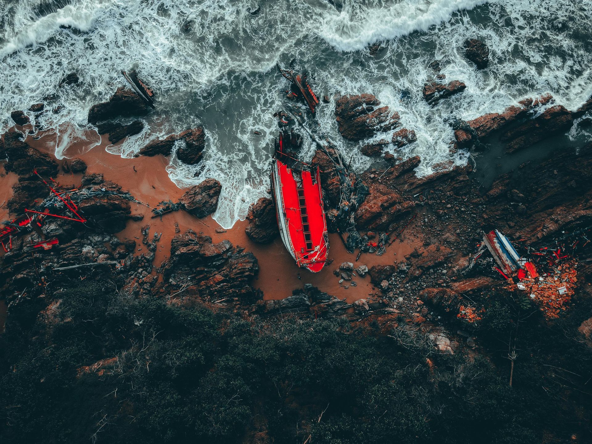 Boat wreck on shore