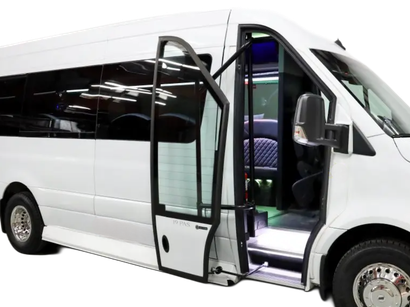 A white van with the door open on a white background
