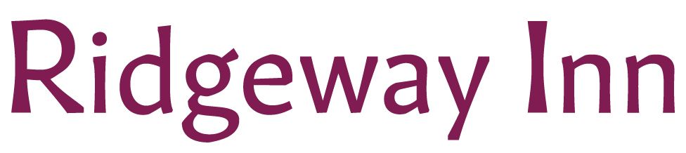 The ridgeway inn logo is purple and white on a white background.