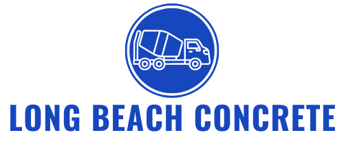 The logo for long beach concrete shows a concrete truck in a blue circle.