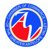 Logo: Greater Antelope Valley Chamber of Commerce, blue and red circle with intertwined 