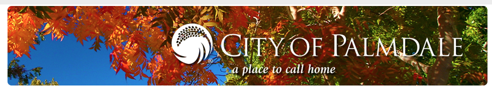 City of Palmdale logo with autumn foliage background.