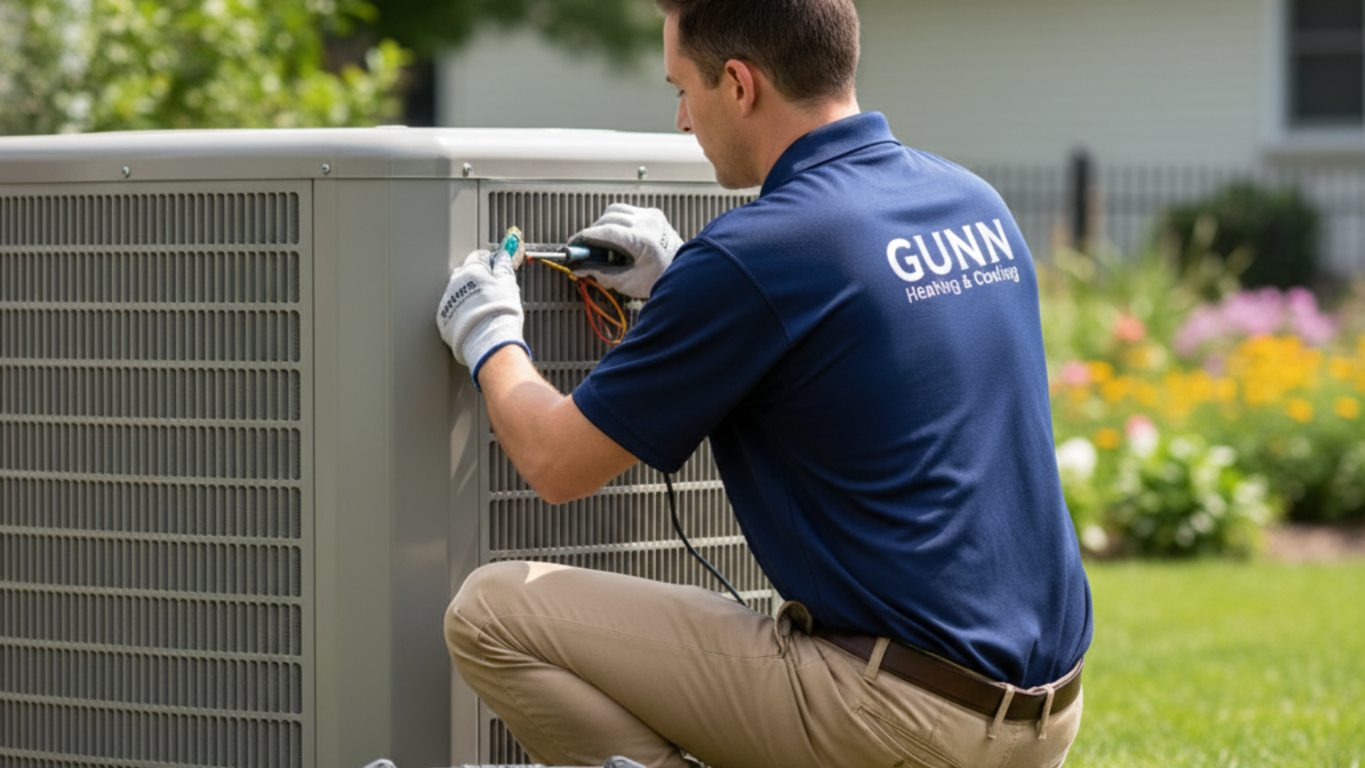 A man is sitting on a ladder cleaning a window.