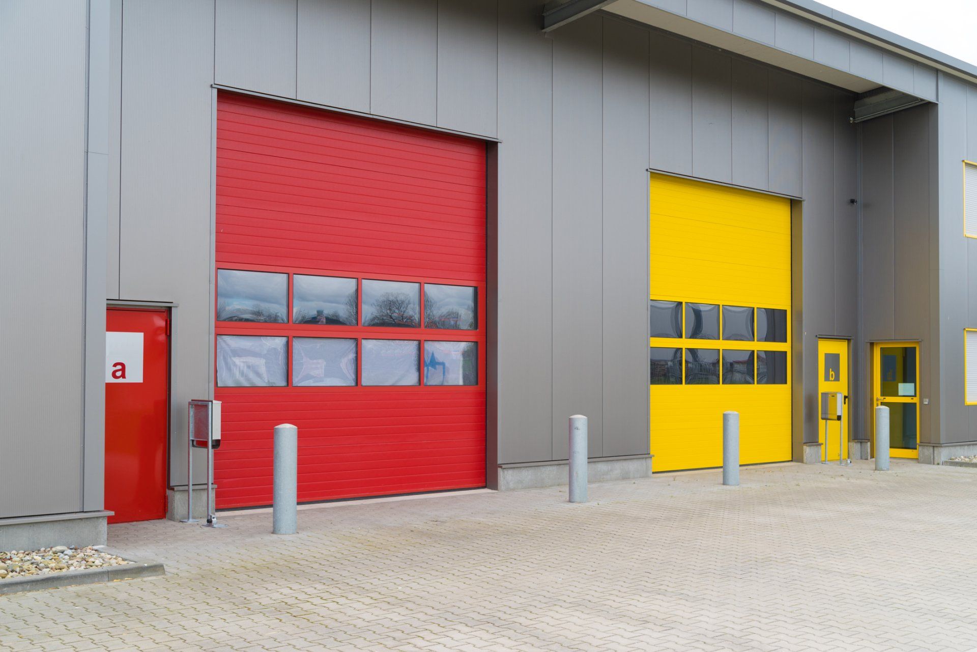 red and yellow commercial overhead doors