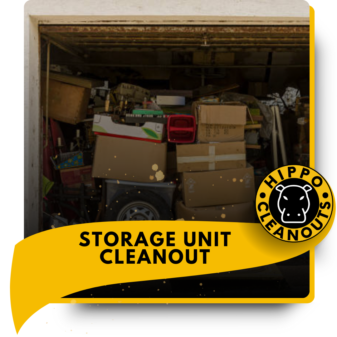 A pile of garbage inside a storage unit.