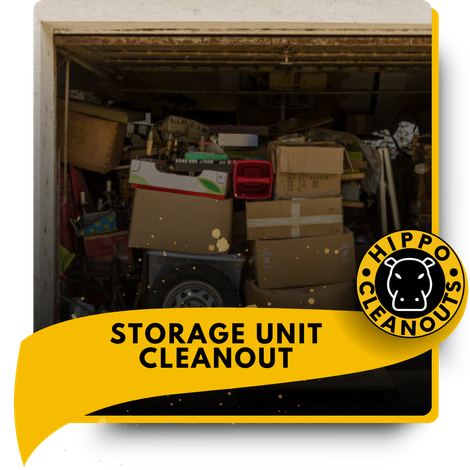 A pile of garbage inside a storage unit.