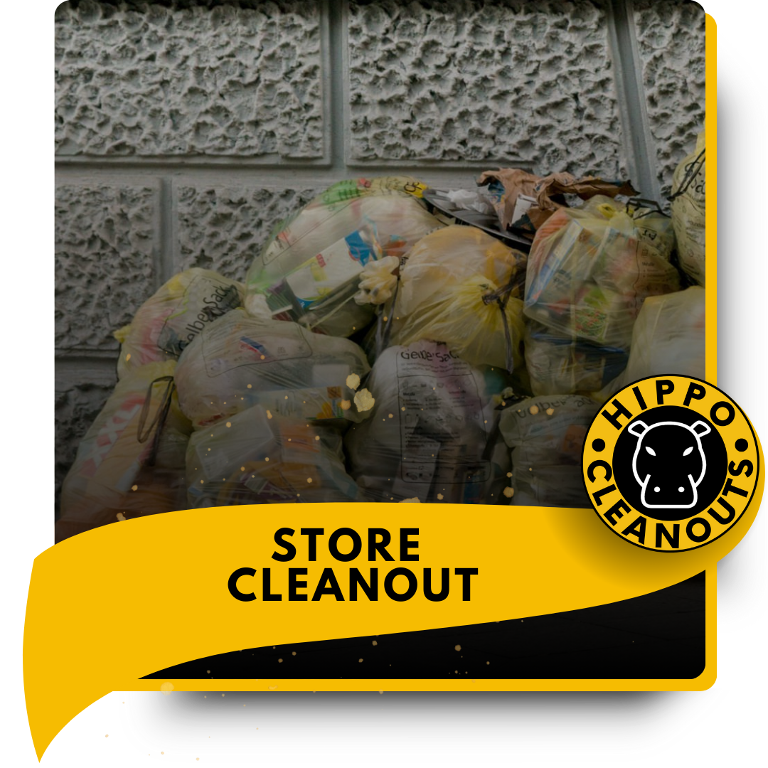 A pile of garbage in front of a store.
