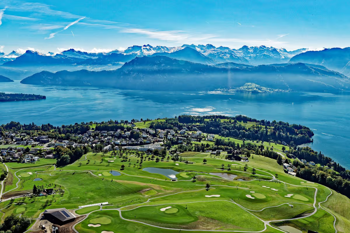 Panoramic view Meggan Golf Club on Switzerland golf tour
