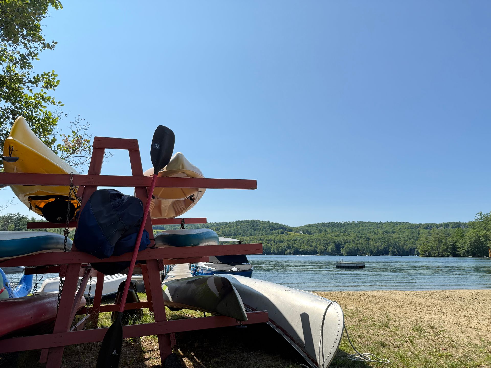 Beach access, beach chairs, boats, kayaks, umbrellas, kayaks, canoes, paddle boards, fishing poles and mores.