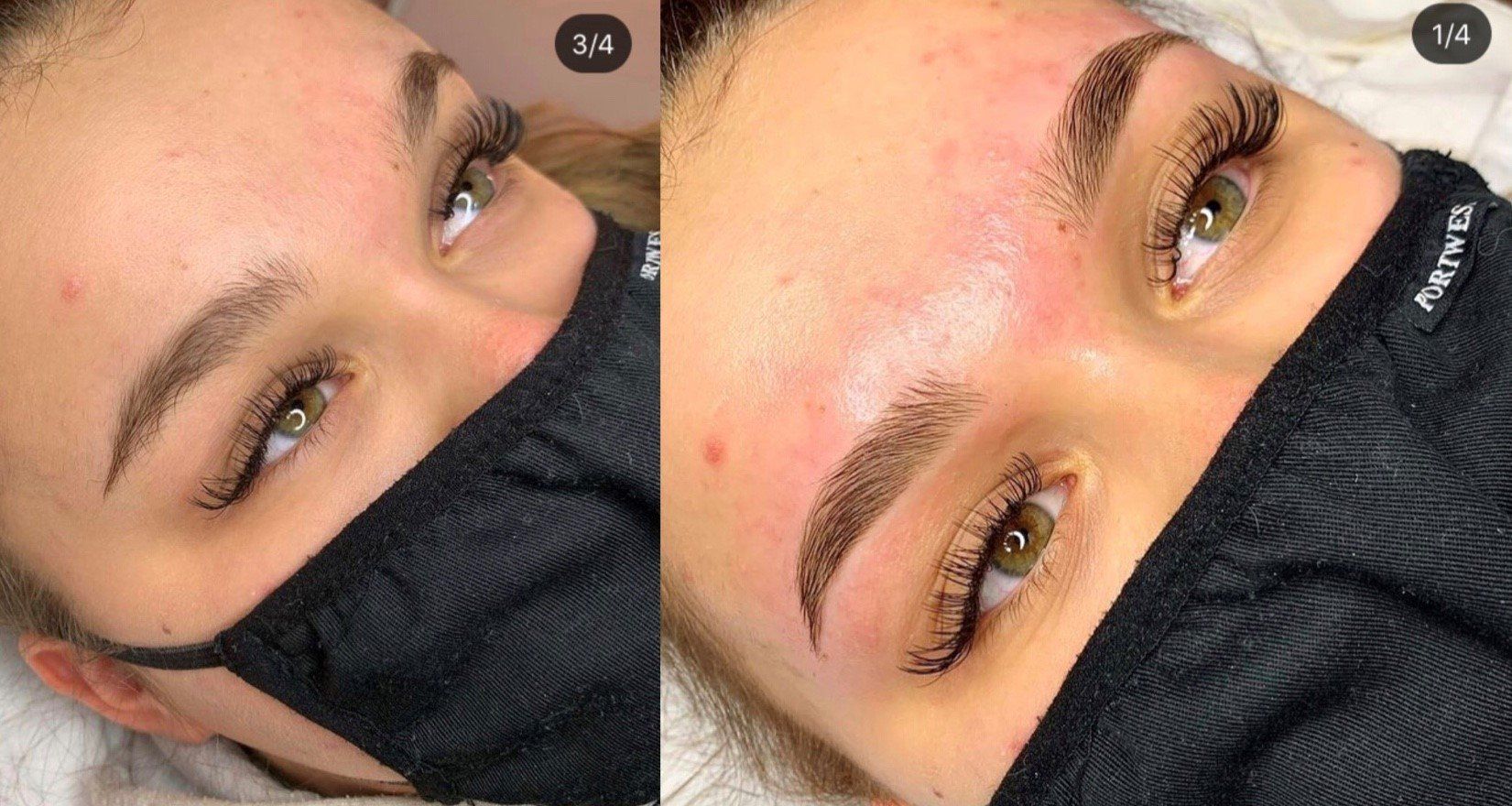 Side-by-side before and after HD brows.