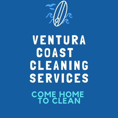 A blue sign that says ventura coast cleaning services come home to clean